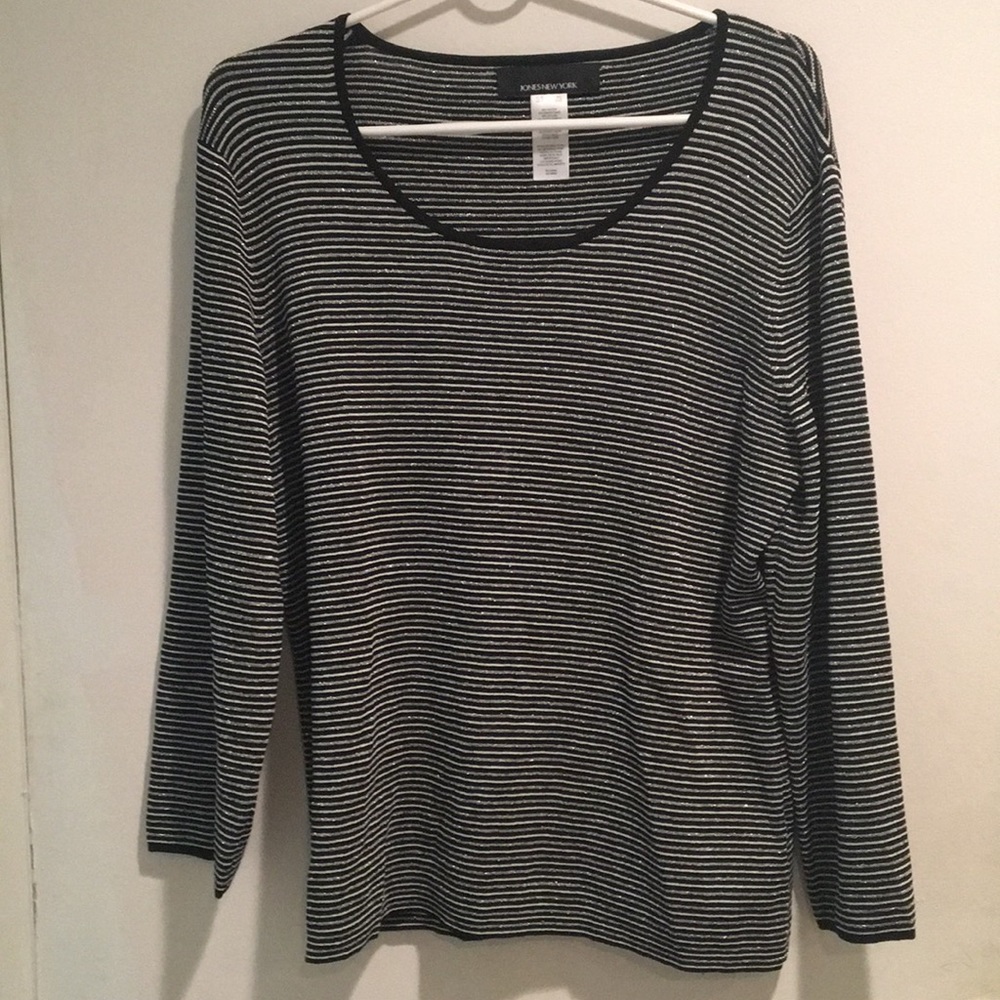 Sparkly B&W Striped Long Sleeve Blouse